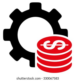 Development Cost vector icon. Style is bicolor flat symbol, intensive red and black colors, rounded angles, white background.