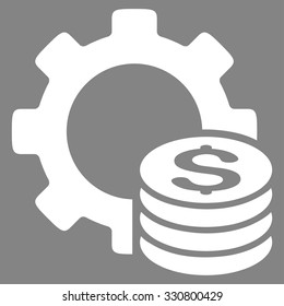 Development Cost vector icon. Style is flat symbol, white color, rounded angles, gray background.