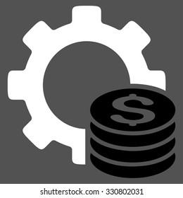 Development Cost vector icon. Style is bicolor flat symbol, black and white colors, rounded angles, gray background.
