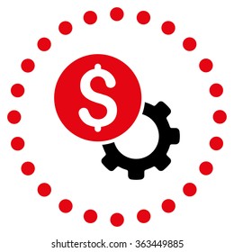 Development Cost vector icon. Style is bicolor flat circled symbol, intensive red and black colors, rounded angles, white background.