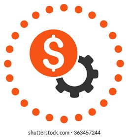 Development Cost vector icon. Style is bicolor flat circled symbol, orange and gray colors, rounded angles, white background.
