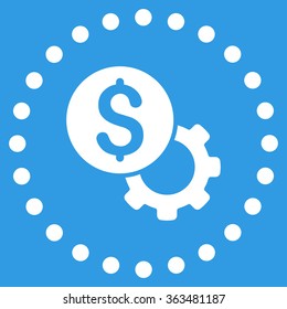 Development Cost vector icon. Style is flat circled symbol, white color, rounded angles, blue background.
