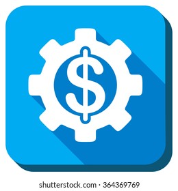 Development Cost vector icon. Style is rounded square light blue button with long shadows. Symbol color is white.