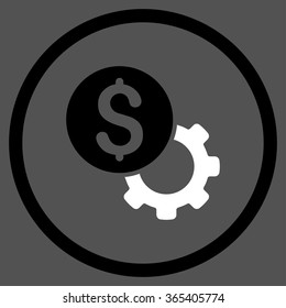 Development Cost vector icon. Style is bicolor flat circled symbol, black and white colors, rounded angles, gray background.