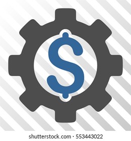 Development Cost vector pictogram. Illustration style is flat iconic bicolor cobalt and gray symbol on a hatched transparent background.