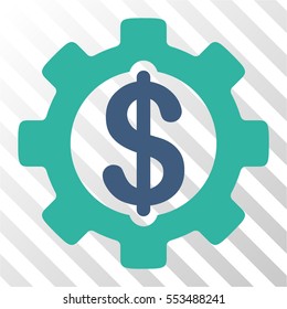 Development Cost vector pictogram. Illustration style is flat iconic bicolor cobalt and cyan symbol on a hatched transparent background.