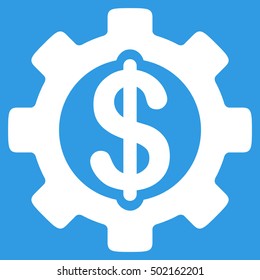 Development Cost vector pictogram. Style is flat graphic symbol, white color, blue background.