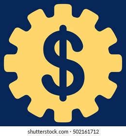 Development Cost vector pictograph. Style is flat graphic symbol, yellow color, blue background.