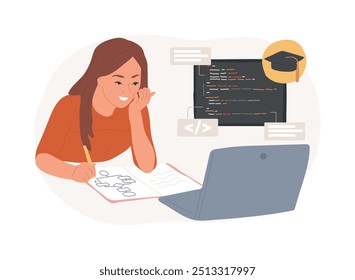 Development course isolated cartoon vector illustrations. Programming and coding on computer at home, online degree, distance learning, virtual education, software engineering vector cartoon.