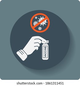 Development and creation of a coronavirus vaccine COVID-19 . Coronavirus Vaccine concept in hand of doctor or scientist. Vaccine Concept of fight against  coronavirus. Vector icon, color pictogram.