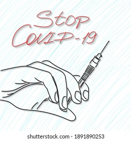 Development and creation of a COVID-19 vaccine. Hand of doctor holding syringe with vaccine. Concept of Vaccines to provention or fight against Coronavirus.
