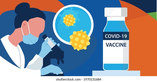 Development and creation of a vaccine against COVID-19. Doctor scientist or health care professional testing Clinical Specimens for Coronavirus - Vaccine research.