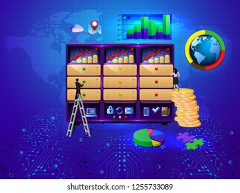 Development Economics Strategy.Analysis of sales,statistic grow data,accounting infographic.Commerce solutions for investments,analysis concept.Economic deposits Statistic plan isometric illustration.