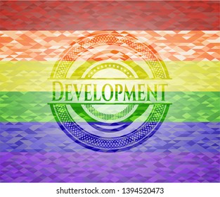 Development emblem on mosaic background with the colors of the LGBT flag