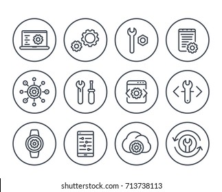 development, engineering, configuration line icons for apps and web