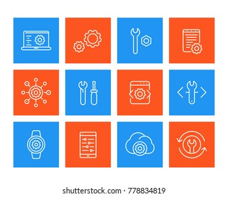 development, engineering, configuration line icons set