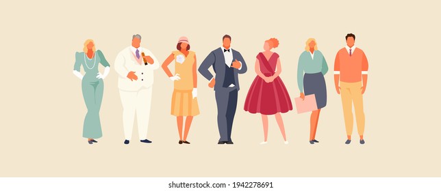 Development Of Fashion From Ancient Times To The Present. Clothes And Costume History Vector Illustration