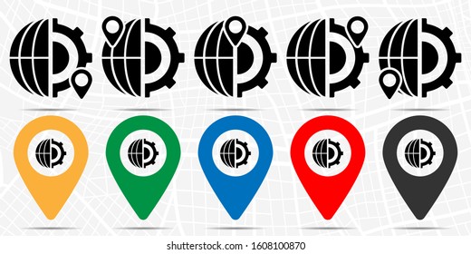 Development, gear icon in location set. Simple glyph, flat illustration element of business theme icons