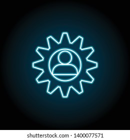 development, gear neon icon. Simple thin line, outline vector of Business global icons for UI and UX, website or mobile application on dark blue gradient background