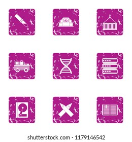 Development of gene icons set. Grunge set of 9 development of gene vector icons for web isolated on white background