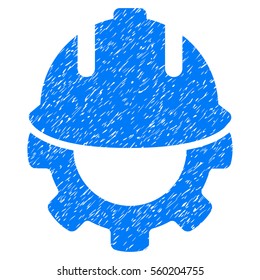 Development grainy textured icon for overlay watermark stamps. Flat symbol with scratched texture. Dotted vector blue ink rubber seal stamp with grunge design on a white background.
