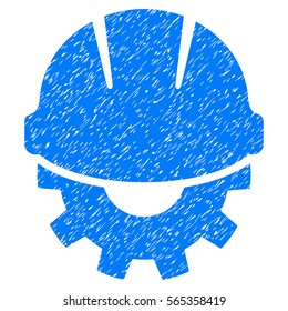 Development grainy textured icon for overlay watermark stamps. Flat symbol with dust texture. Dotted vector blue ink rubber seal stamp with grunge design on a white background.