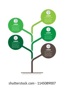 Development and growth of the eco-friendly business. Time line of Social tendencies and trends graph. Business presentation concept with 5 parts, steps or processes. Vertical Timeline infographics. 