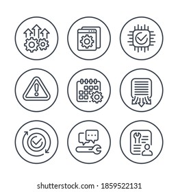 development, hardware, service and protocols line icons set