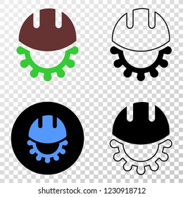 Development helmet EPS vector pictogram with contour, black and colored versions. Illustration style is flat iconic symbol on chess transparent background.