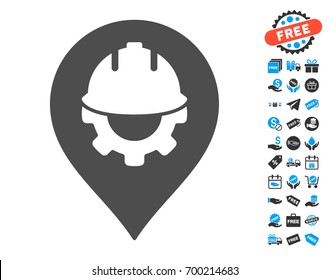 Development Helmet Marker gray pictograph with free bonus images. Vector illustration style is flat iconic symbols.