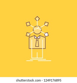 development, human, network, personality, self Flat Line Filled Icon. Beautiful Logo button over yellow background for UI and UX, website or mobile application