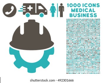 Development icon with 1000 medical business grey and cyan vector pictographs. Collection style is flat bicolor symbols, white background.