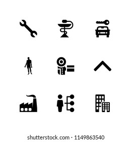 development icon. 9 development set with building, skills, rental and worker vector icons for web and mobile app