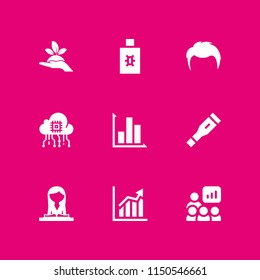 development icon. 9 development set with ui, ascendant bars graphic, plant on a hand and healthcare and medical vector icons for web and mobile app