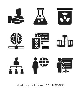 development icon. 9 development vector icons set. chemical, user and flask icons for web and design about development theme