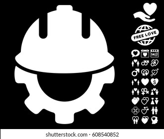 Development icon with bonus amour clip art. Vector illustration style is flat iconic white symbols on black background.