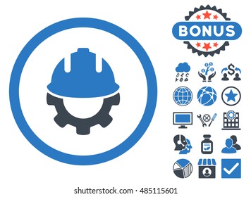 Development icon with bonus symbols. Vector illustration style is flat iconic bicolor symbols, smooth blue colors, white background.