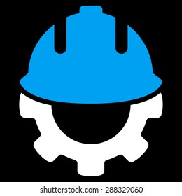 Development icon from Business Bicolor Set. Vector style: flat bicolor symbols, blue and white colors, rounded angles, black background.