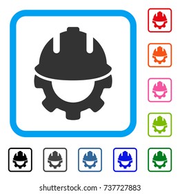 Development icon. Flat gray pictogram symbol inside a light blue rounded squared frame. Black, gray, green, blue, red, orange color additional versions of Development vector.