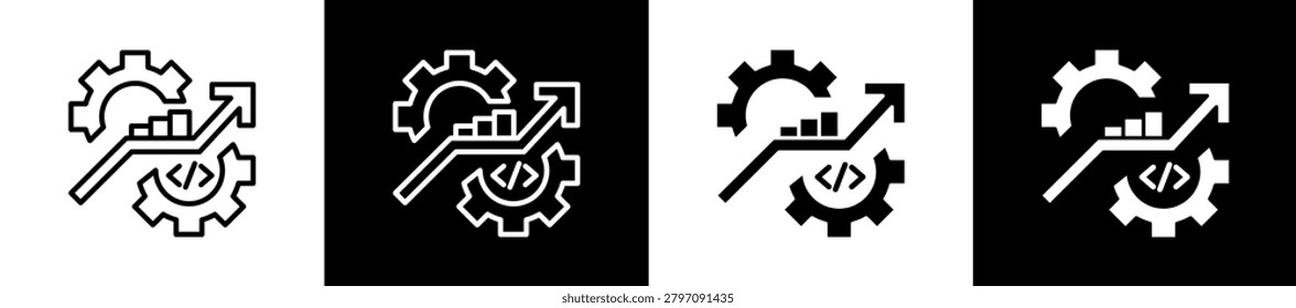 Development Icon In Outline And Glyph Styles With Black And White Variations
