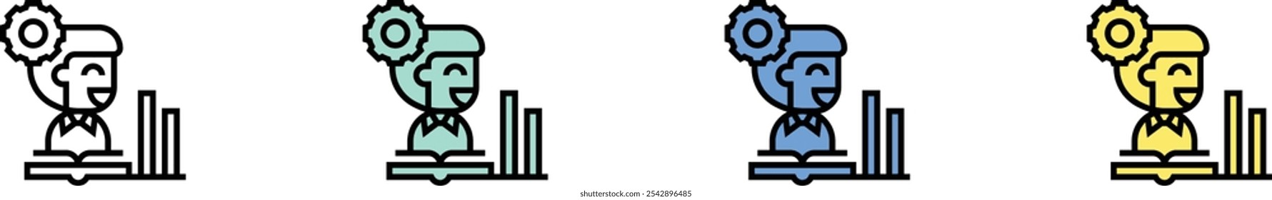 development icon. Outline, Green, Blue and Yellow Style Design Isolated On White Background