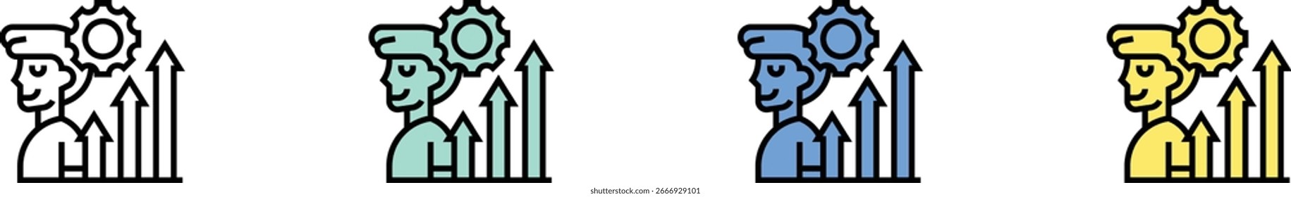 development icon. Outline, Green, Blue and Yellow Style Design Isolated On White Background