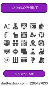  development icon set. 25 filled development icons. Simple modern icons about  - Typography, Flask, Web design, Strategy, Test tube, Plug, Ux design, Design, Test tubes, Mind control