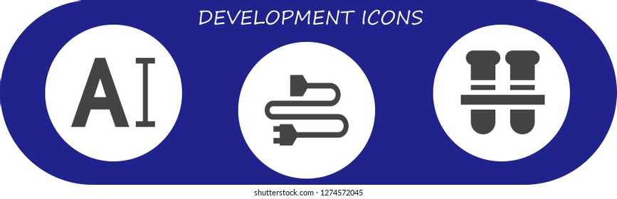  development icon set. 3 filled development icons. Simple modern icons about  - Typography, Plug, Test tubes