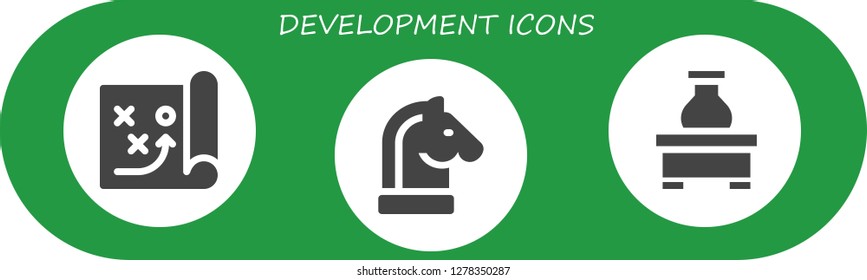  development icon set. 3 filled development icons. Simple modern icons about  - Strategy, Flask