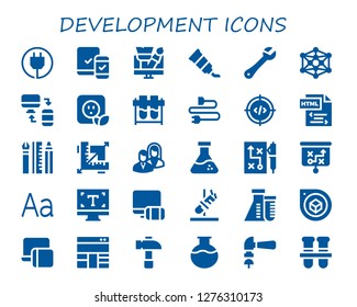  development icon set. 30 filled development icons. Simple modern icons about  - Plug, Responsive, Design, Tube, Wrench, Modeling, Test tubes, Code, Html, Web design, Business