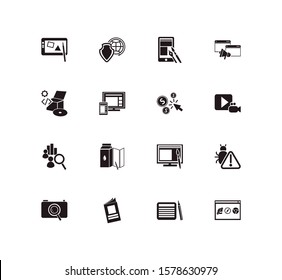 Development icon set and browser compatibility with UI design, brochure and digital graphic. Gadget related development icon vector for web UI logo design.