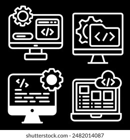 Development icon set, cloud, computing, coding, programming, vector outline.
