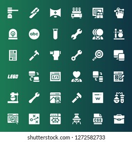 development icon set. Collection of 36 filled development icons included Portfolio, Css, Flask, Vision, Strategy, Coding, Domain, Hammer, Responsive design, Wrench, Web design