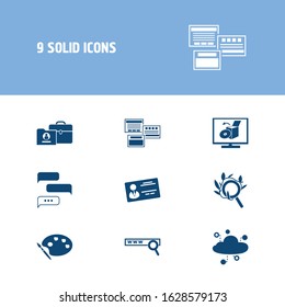 Development icon set and software with portfolio, live chat and business card. Storage related development icon vector for web UI logo design.